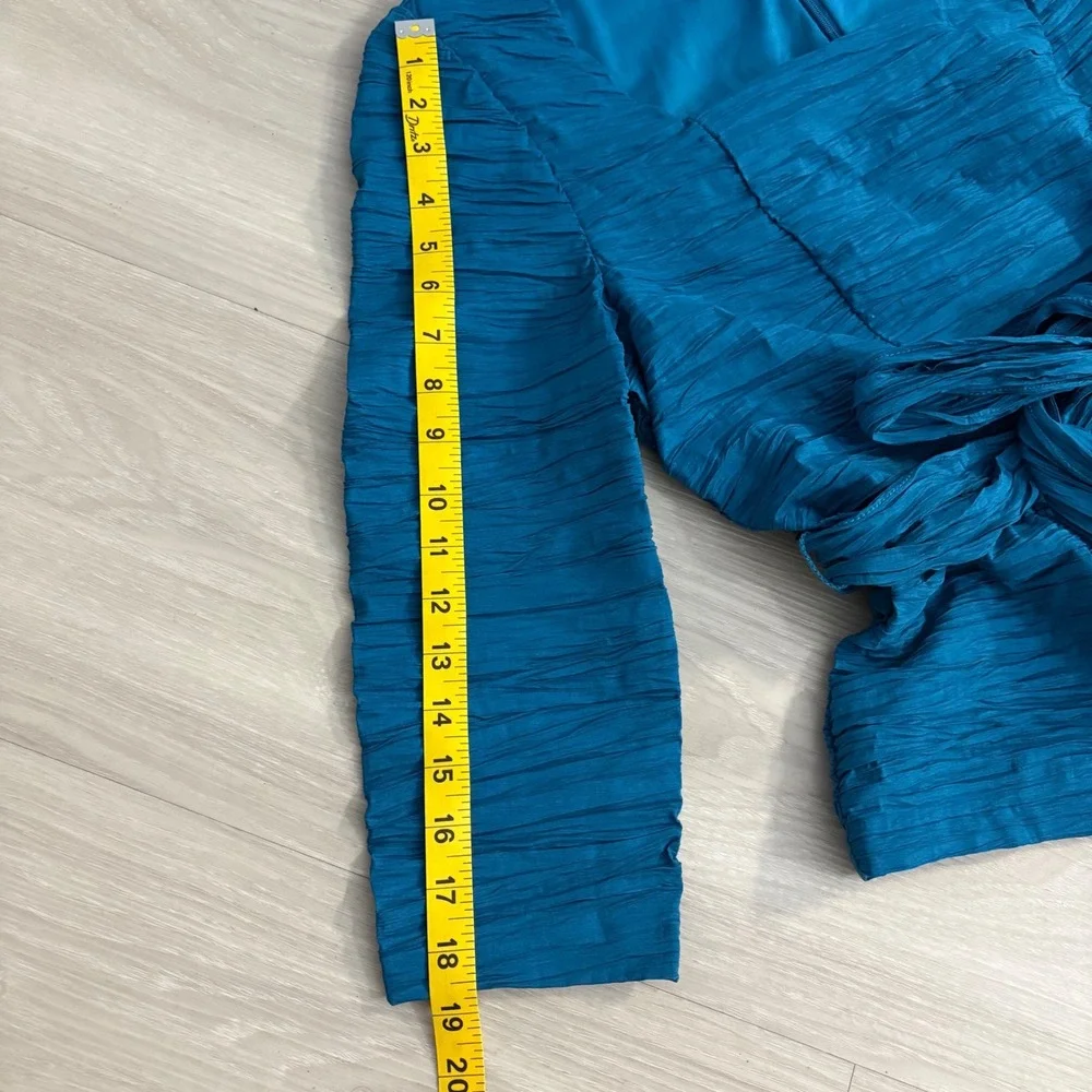 Alex Evenings Top Womens Teal Blue Textured Tie Waist Square Neck Blouse Top L - Picture 9 of 14